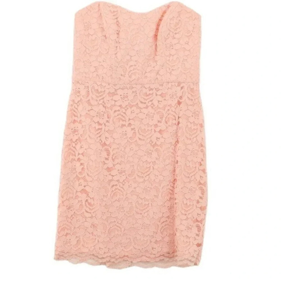 David's Bridal Pink Dress Strapless Short Lace  Womens Size 10 - Picture 1 of 13